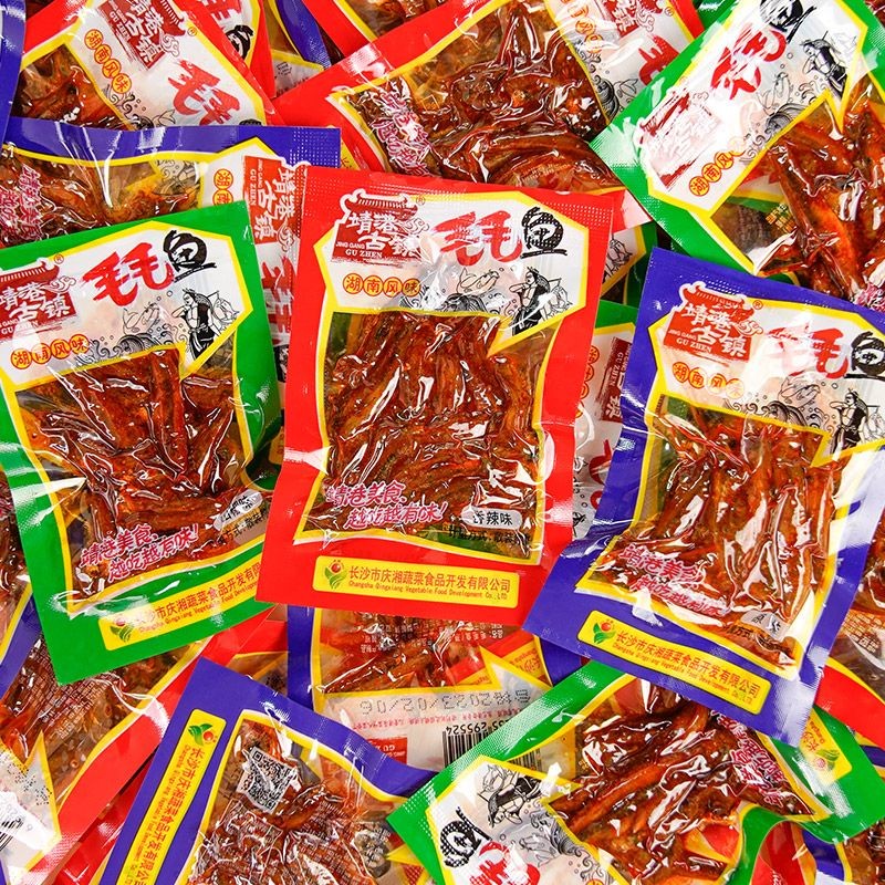 靖港古镇毛毛鱼香辣味小鱼仔鱼干麻辣即食小吃追剧零食品湖南特产Jinggang Ancient Town Maomao Fish Fragrance Spicy Small Fish Dried Fis