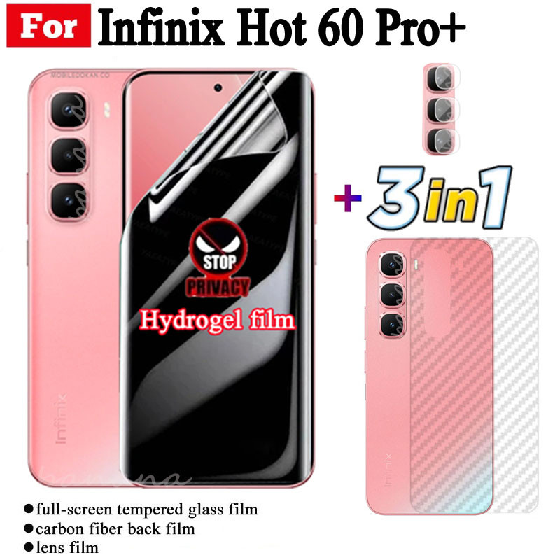 3 in 1 Infinix Hot 60 Pro + Full Cover Soft Privacy Hydrogel Film Screen Protector สําหรับ Infinix Hot 60 Pro ร้อน 60i ร้อน 50 Pro + ป้องกันหน้าจอกล้องเลนส์แก้ว