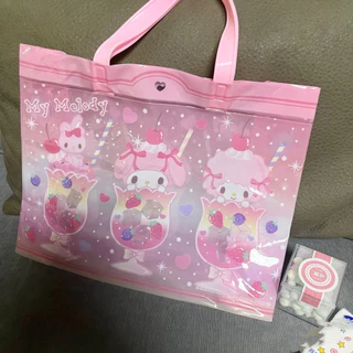 Japan Sanrio Melody Jelly กระเป๋าถือ PVC โปร่งใส กันน้ำได้ สำหรับใช้ที่ทะเล มีความจุมาก