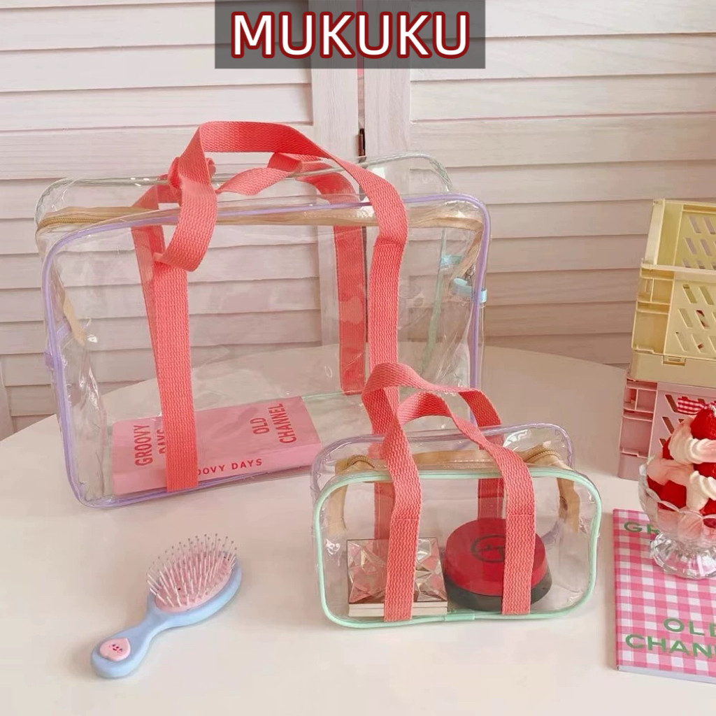 MUKUKU PVC กระเป๋า กระเป๋าใส กระเป๋าสะพาย กระเป๋าปิกนิก ความจุขนาดใหญ่ สีโปร่งใส แบบพกพา