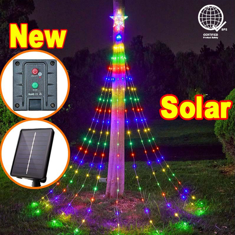 Ligyetor ไฟคริสต์มาส LED รูปดาว 5 แฉก น้ำตก Light String แบบแขวน (โซลาร์/ปลั๊ก)