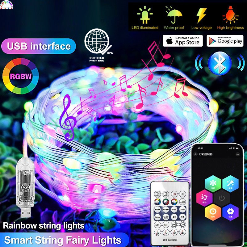 ยูเอสบี สมาร์ท แอป แสง RGB แถบระยะไกลบลูทูธเพลงกระโจมน้ําไหลแสงหายใจคริสต์มาสบรรยากาศแสงสตริงโดยรอบบรรจุแสงต้นคริสต์มาสแสง