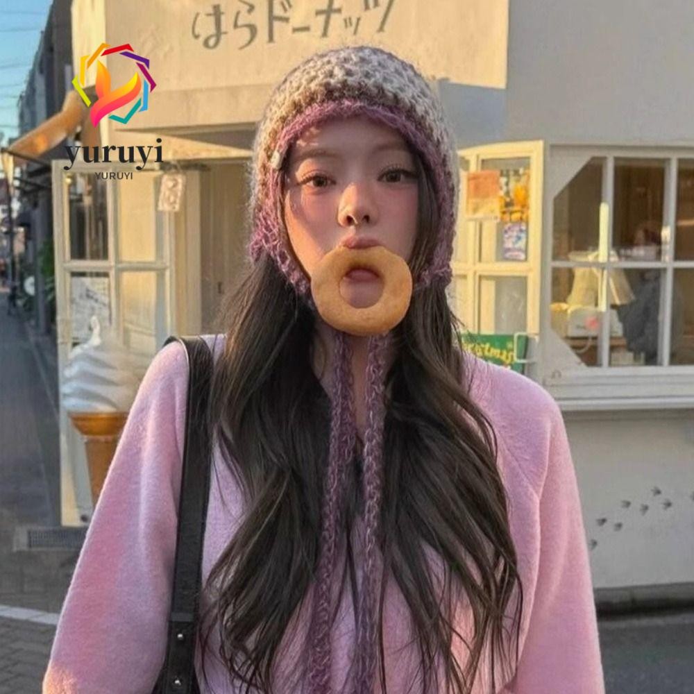 หมวกบ๊อบสไตล์เกาหลี ทรงโปร่ง airy สีผสมม่วงและฟ้า สำหรับสาวๆ