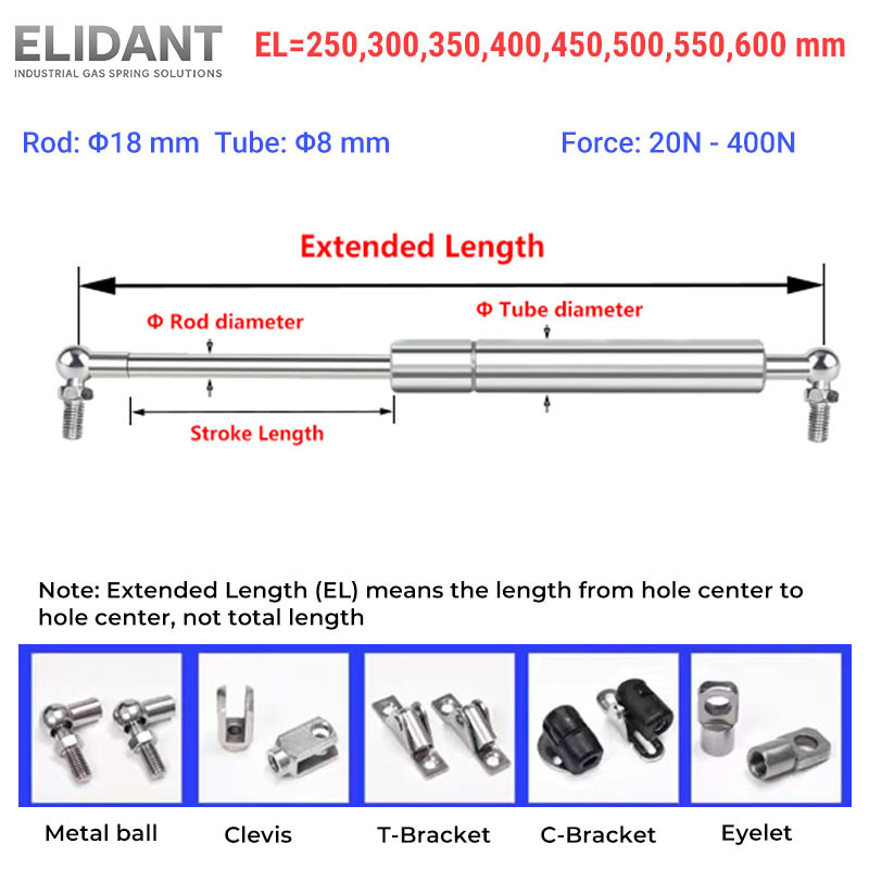 1PC 200N 250-600 มม.สแตนเลสสตีลแก๊ส Struts Yacht Pneumatic Rods อุปกรณ์ทางการแพทย์อาหารเครื่องจักร 3