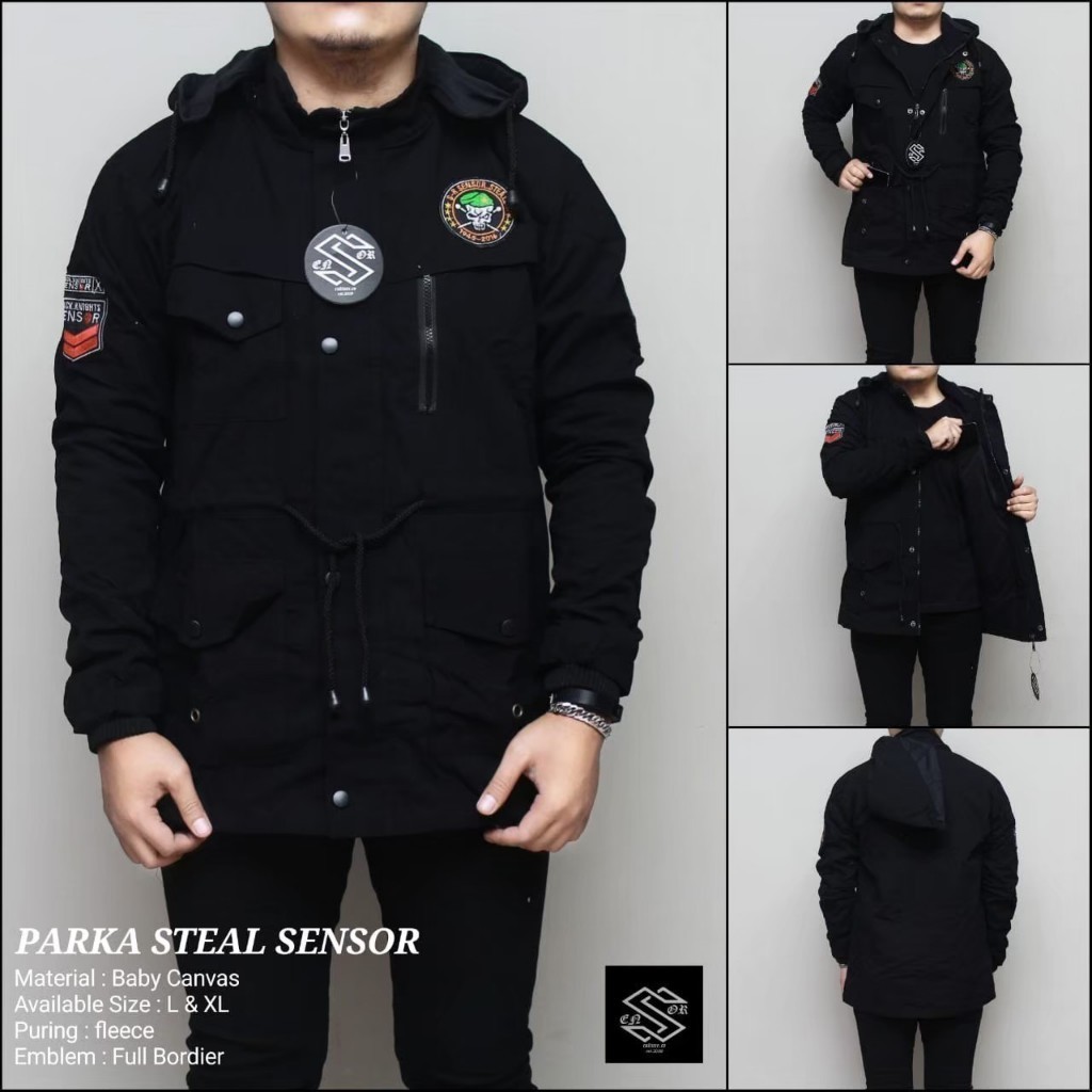 Justin ปัก SENSOR Parka Jacket / Canvas Parka Jacket / เสื้อแจ็คเก็ตกันหนาวผู้ชาย PREMIUM
