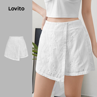 (New) Lovito กางเกงขาสั้นลายตาไก่เย็บปักถักร้อยแบบไม่สมมาตร …