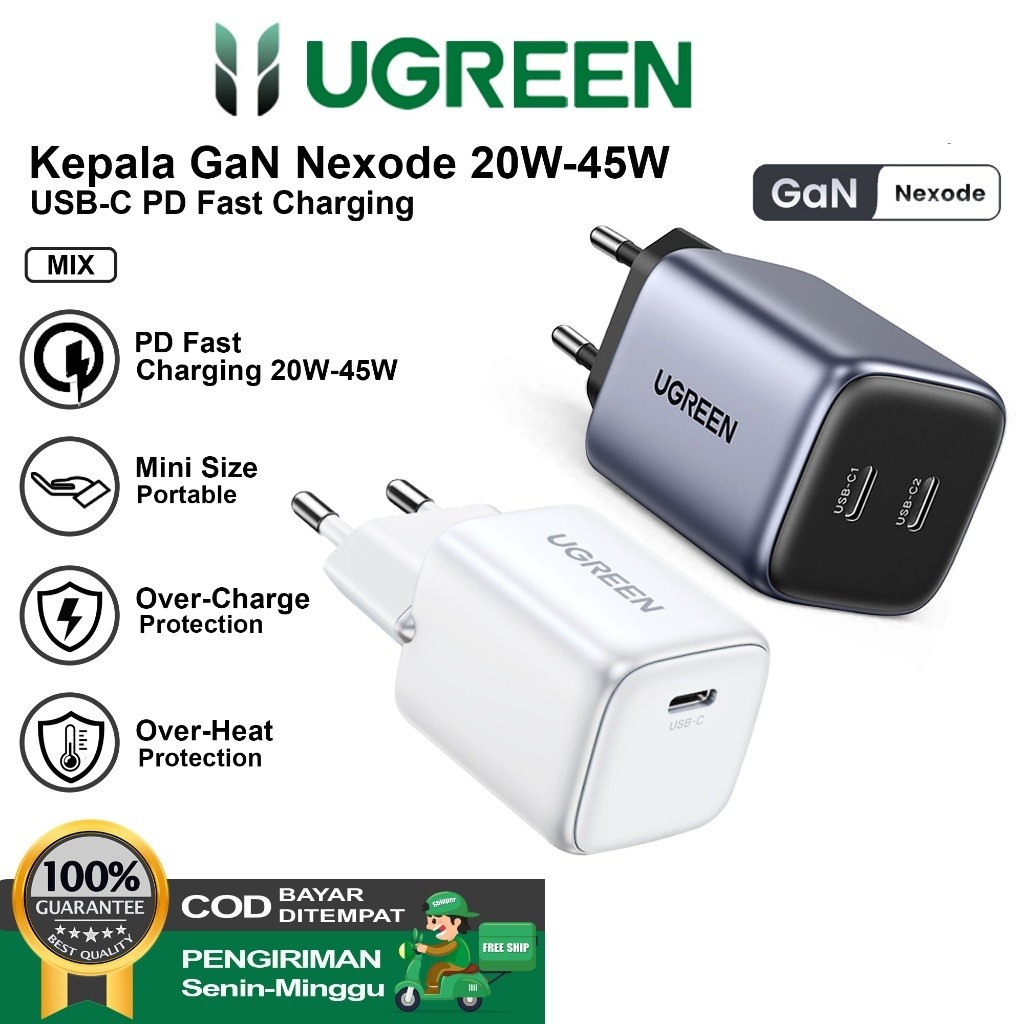 [oddsolshop] pekanbaru/UGREEN GaN Nexode Type C หัวชาร์จเร็ว 20W 30W 35W 45W GaN สําหรับ iPhone / Sa