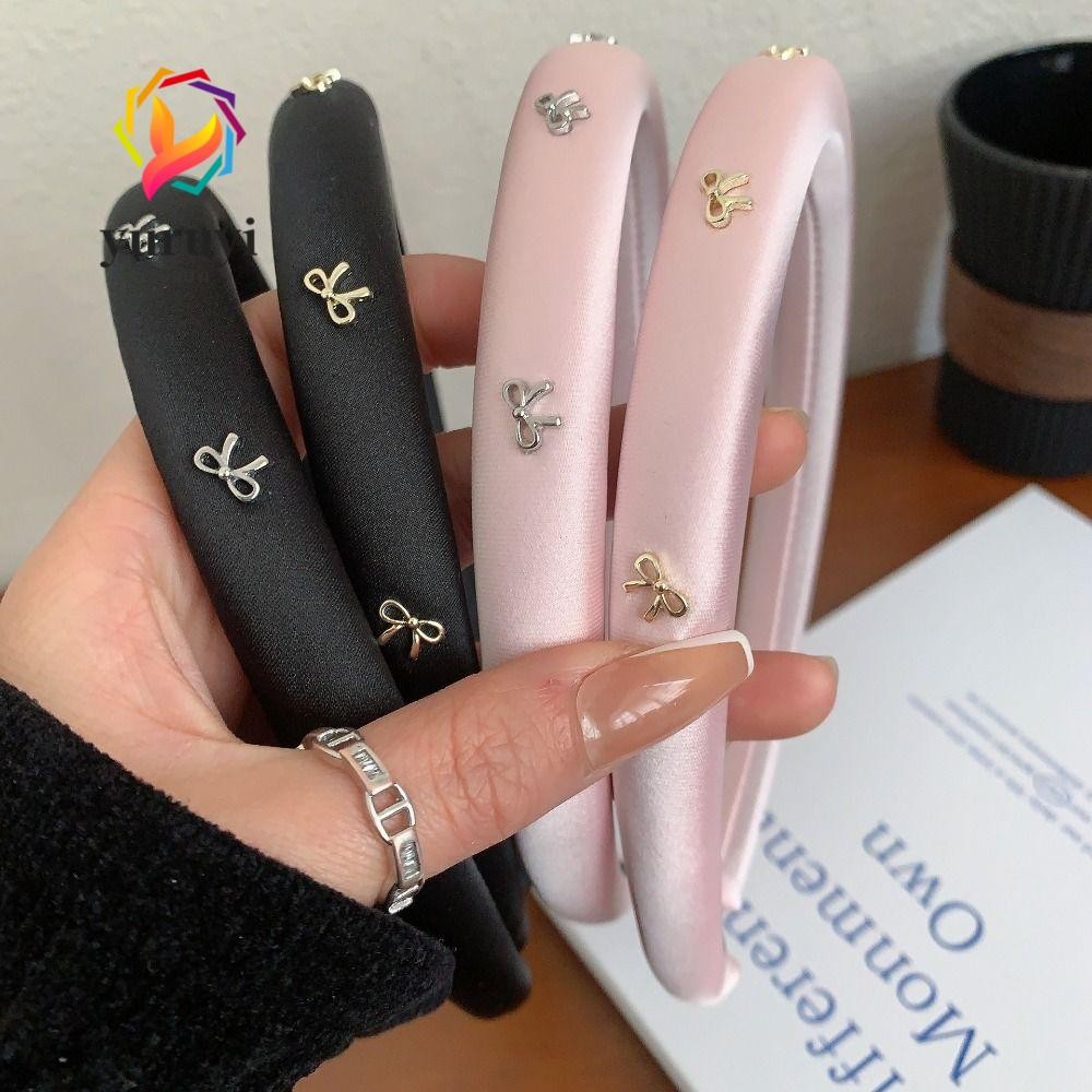 ที่คาดผมแบบโบว์สำหรับผู้หญิง สีทึบและฟองน้ำ น่ารัก นุ่ม พร้อมสร้อยวินเทจ
