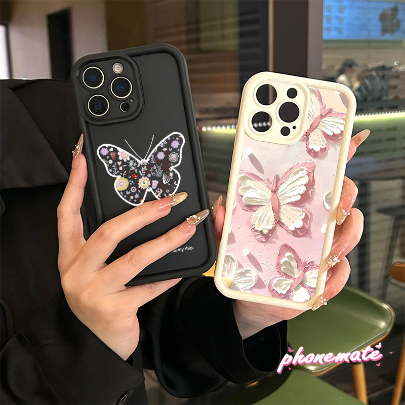 จัดส่งจากประเทศไทย ผีเสื้อปะติดปะต่อพื้นหลังสีขาว for Realme C11 2021 C20 C21Y C25Y C25 C12 C25sเคสไอโฟ