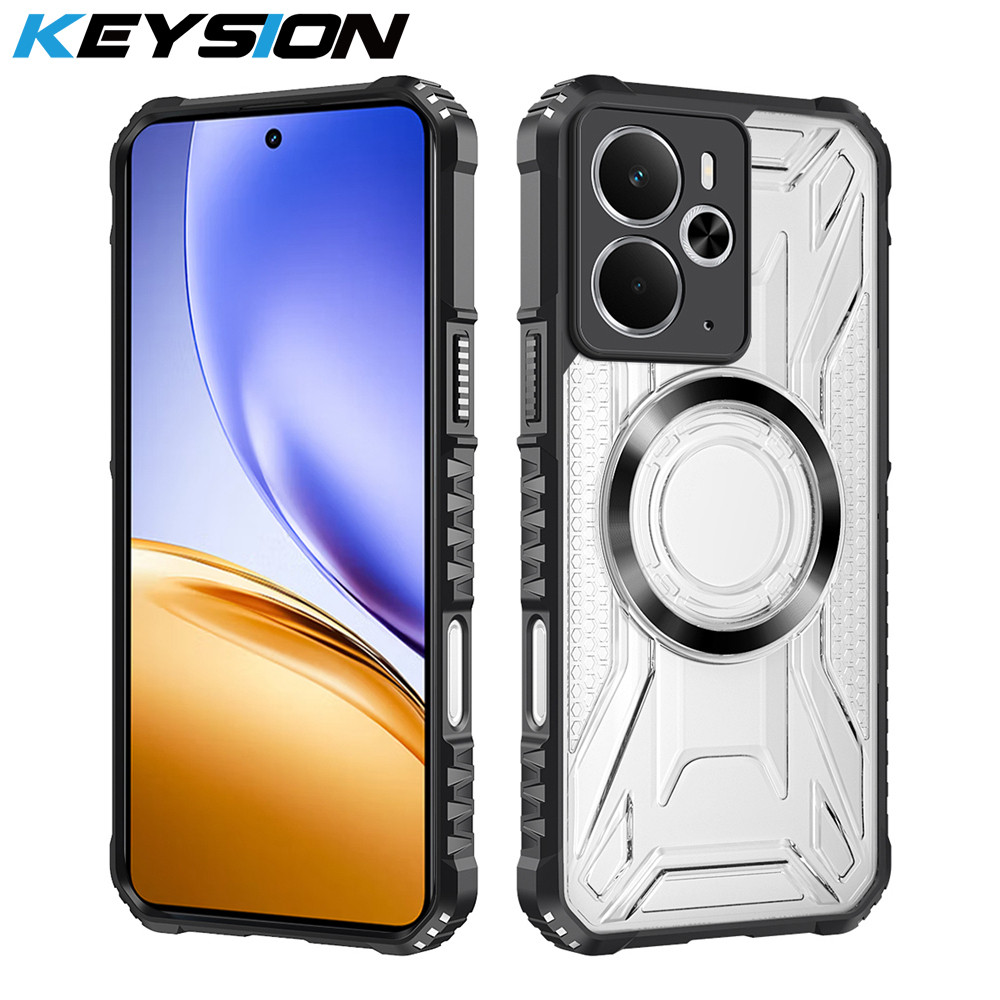 KEYSION แม่เหล็กโปร่งใสสําหรับ Realme 14 5G 14T ซิลิโคน + PC Heavy Duty กันกระแทกโทรศัพท์ปกหลังสําหรับ Realme 14T 5G – โปรปัง