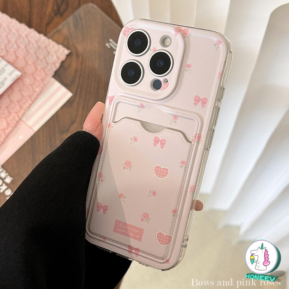 Girly สีชมพู Bowknot ผู้ถือบัตรเคสโทรศัพท์สําหรับ iPhone 16 11 15 14 Pro Max 12 13 Pro Max 16 Plus X XS XR 7 8 Plus กระเป๋าสตางค์กันกระแทก Soft TPU ฝาหลัง ราคา ถูกที่สุด ดีลบีเคเค แกลเลอรีภาพที่ 6