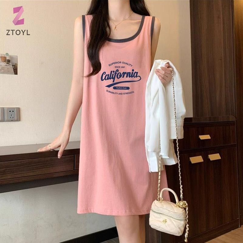 Null แฟชั่นลําลองรอบคอหลวมแขนสั้นชุดเสื้อกั๊ก Nightdress สําหรับผู้หญิง null