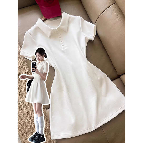 vynn official กางเกงขาบานสไตล์ฝรั่งเศส ชุดเดรสคอโปโลสีขาวสำหรับผู้หญิงกระโปรงสำหรับคนตัวเล็กกระโปรงก