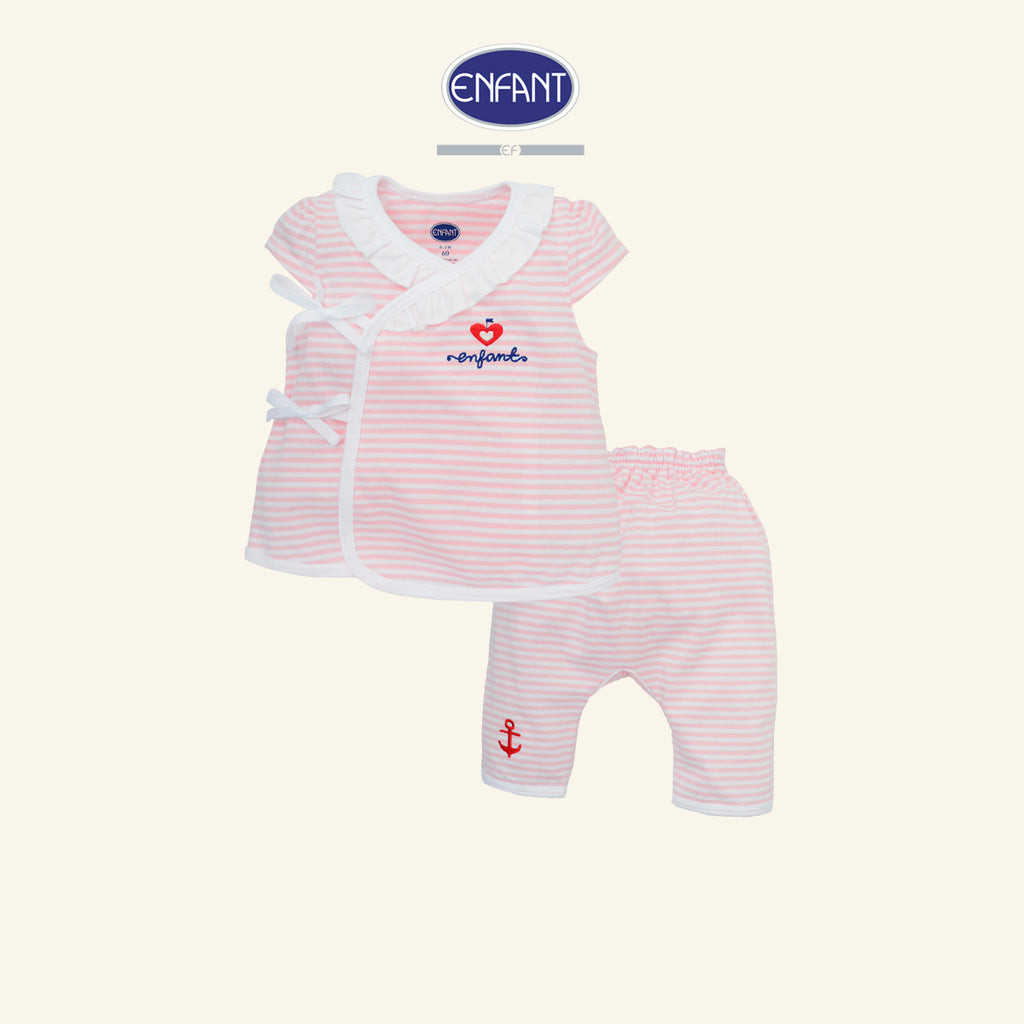 ENFANT ชุดเสื้อผูกป้ายเด็กหญิง ลายทหารเรือ แรกเกิด-6เดือน ชมพู รุ่นEB1JP3