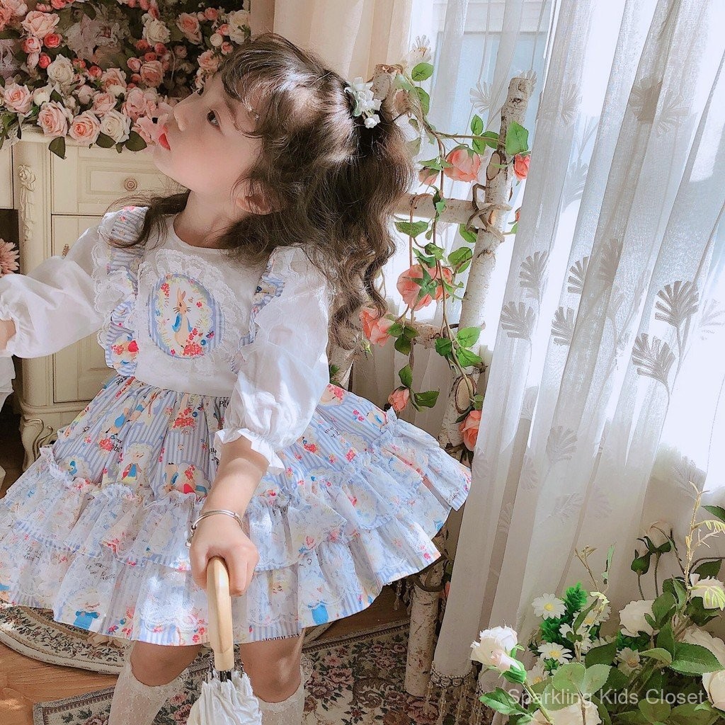 peter rabbit ชุดเด็ก ฮาโลวีนเด็กผู้หญิง กระโปรงวินเทจสำหรับเด็กสไตล์ЛОЛИТА ดีไซน์เก๋ไก่ไม่ว่าจะสวมใส