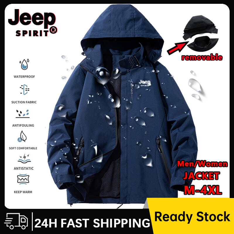 Jeep เสื้อแจ็คเก็ตกันน้ําและป้องกันลมสำหรับผู้ชาย ดีไซน์คลุมไหล่ เหมาะสำหรับการท่องภูเขาและขี่จักรย