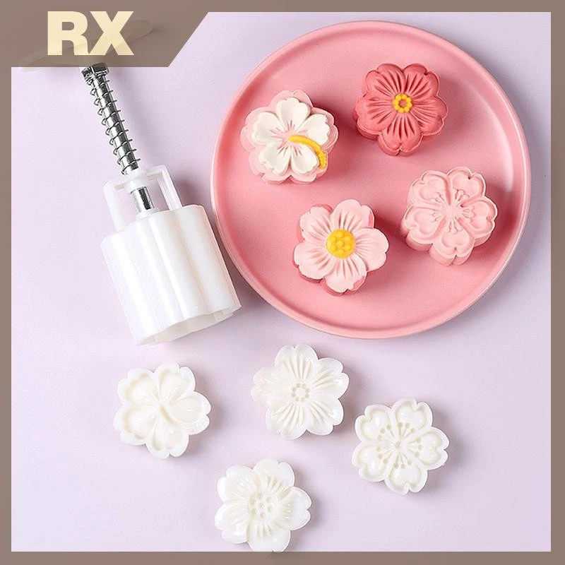 4 ชิ้น/เซ็ต Mooncake แม่พิมพ์ Cherry Blossom ดอกไม้รูปแบบแสตมป์มือกดแม่พิมพ์ Plungers Pastry เครื่องมือ