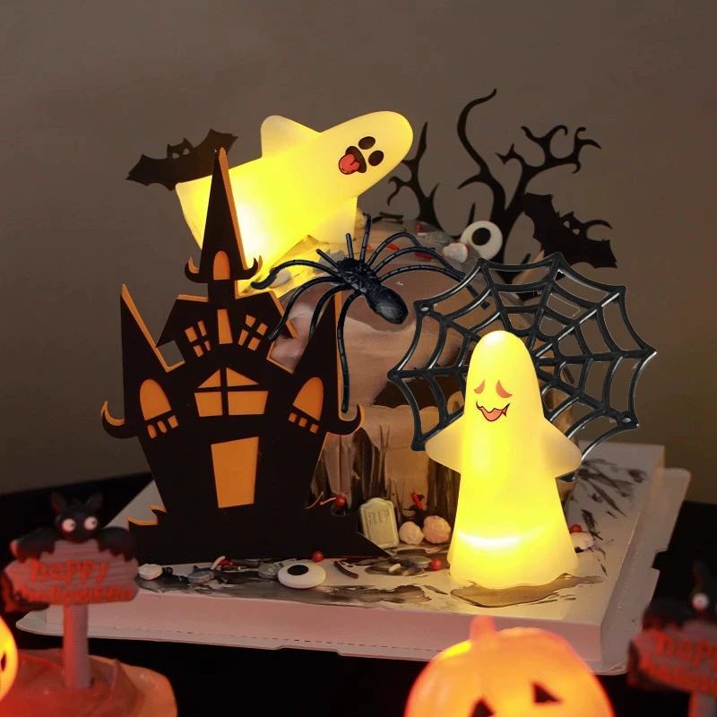 2026 ตกแต่งเค้กฮาโลวีน Plugin Ghost Bat Spider เครื่องประดับปราสาทสีดําฮาโลวีนเค้กตกแต่ง Plugin