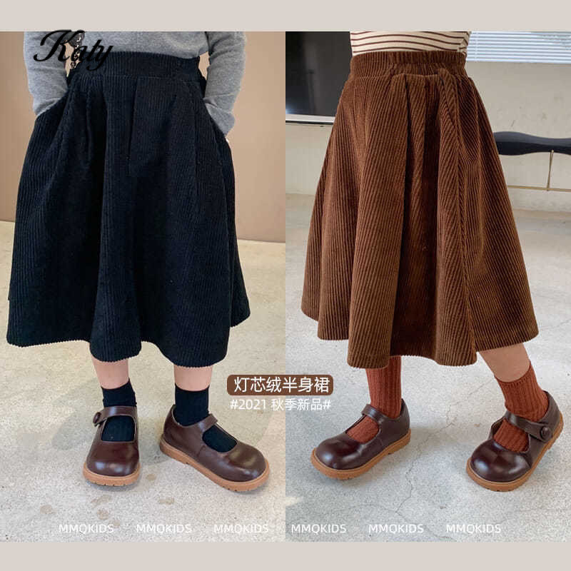 กระโปรงผ้าลูกฟูกเด็กผู้หญิง แฟชั่นย้อนยุค สีพื้น ทรงเอ แมทช์ง่าย สไตล์ฤดูใบไม้ร่วง-ฤดูหนาว