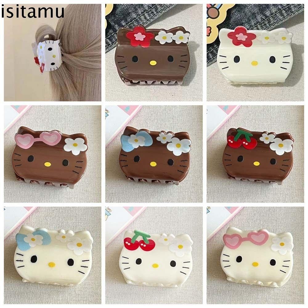 Isitaft Hello Kitty Hair Claw, Flower Cherry Cartoon Cat Shark Clip, Cute Bowknot Geometric Hair Accessories กิ๊บติดผมอะคริลิค Party