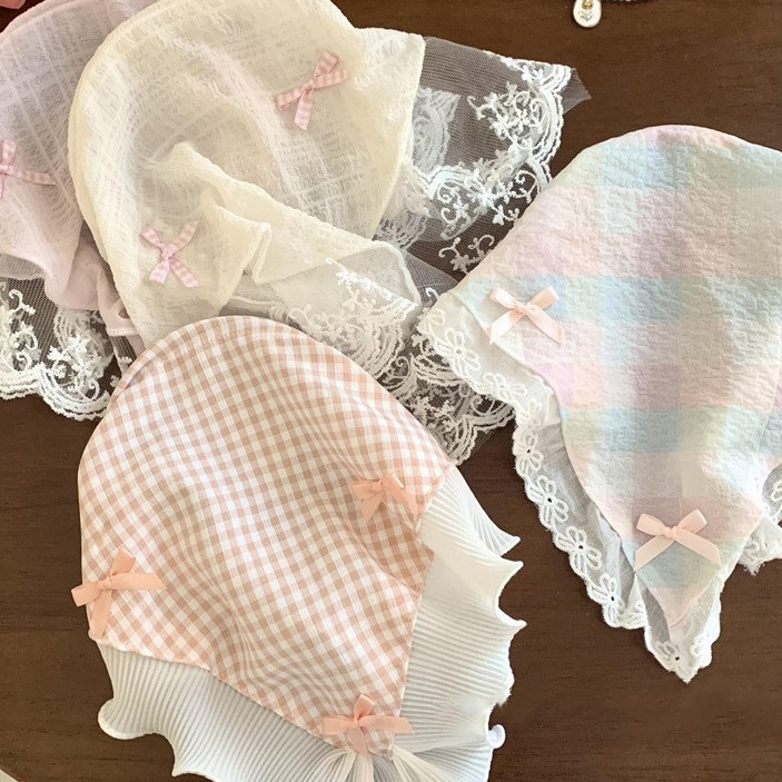 สามเหลี่ยมลูกไม้แถบคาดศีรษะผู้หญิงฝรั่งเศสวินเทจถักแฟชั่นผ้าพันคอน่ารักเครื่องประดับผม