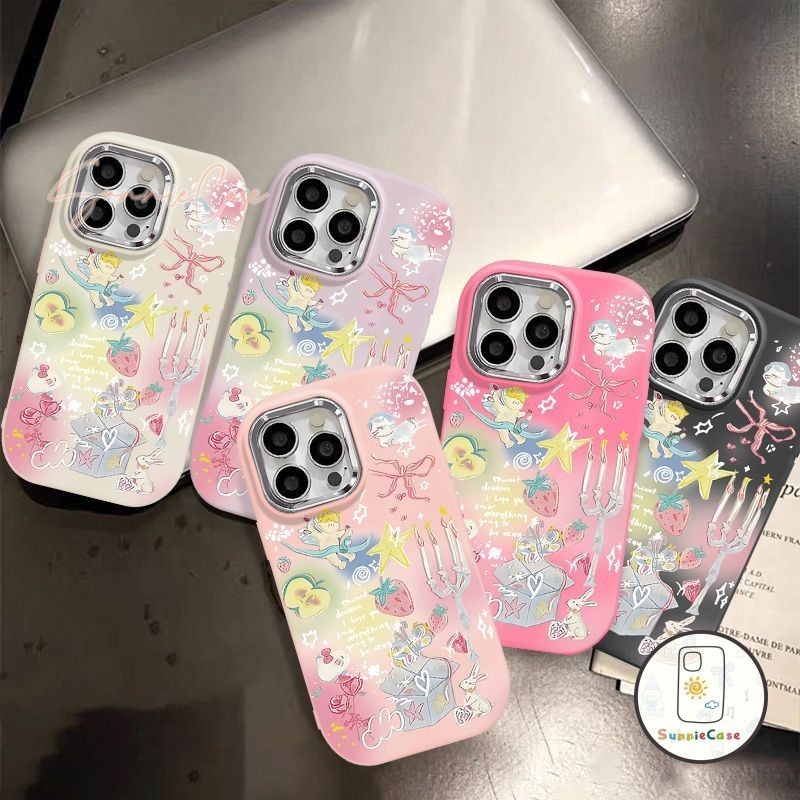 สร้างสรรค์ ผลไม้ กระต่าย การ์ตูนดูเดิล เคสIPhone 13 11 12 15 14 Pro Max เคสไอโฟน 7Plus 8 Plus XS X XR Max SE แฟชั่น เคส