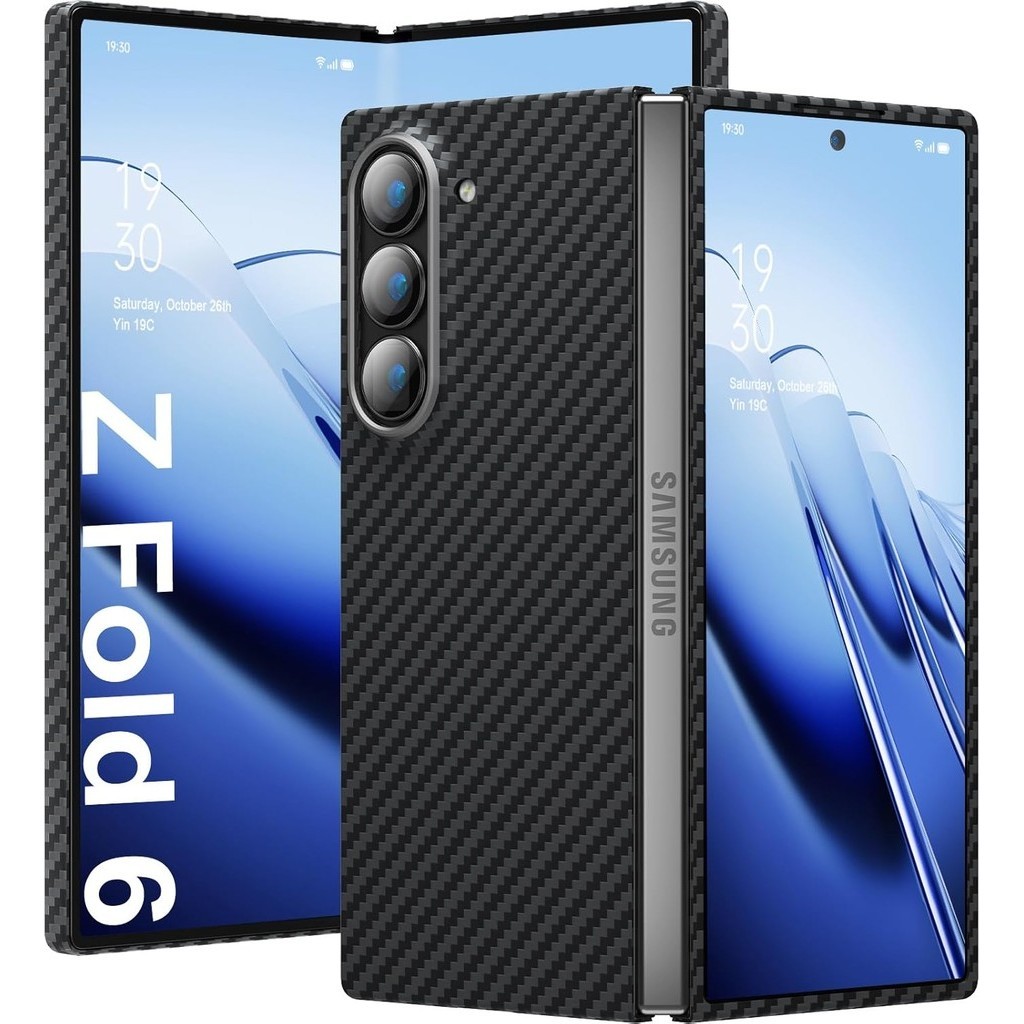 ไฟเบอร์อะรามิดแท้สําหรับเคส Samsung Galaxy Z Fold 6, [ความรู้สึกไม่มีเคส] ไฟเบอร์อะรามิดที่ทนทานพร้อมเคส Slim 0.5 มม. สําหรับ Galaxy Z Fold6 บางและเรียบง่ายในการออกแบบคาร์บอนไฟเบอร์