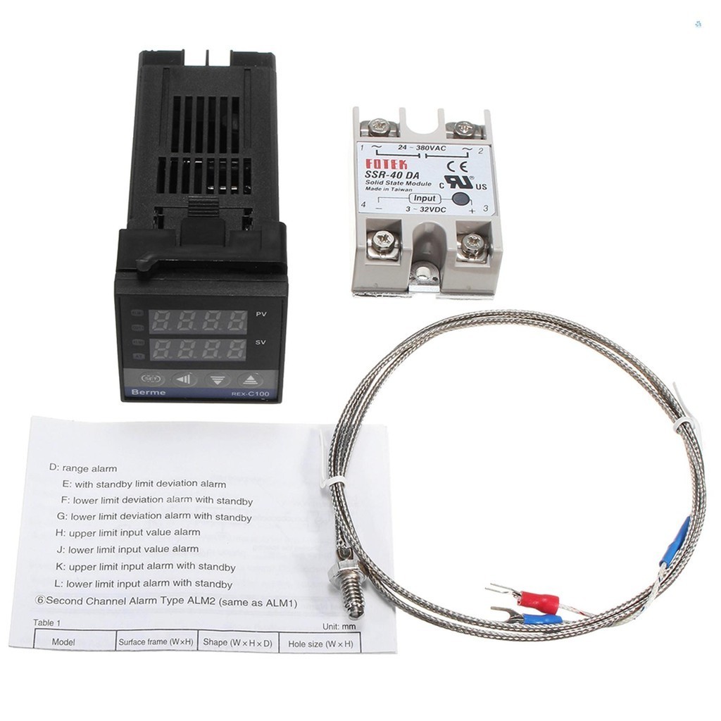 ชุดควบคุมอุณหภูมิ Digital LCD PID REX-C100 + K Thermocouple + Max.40A SSR