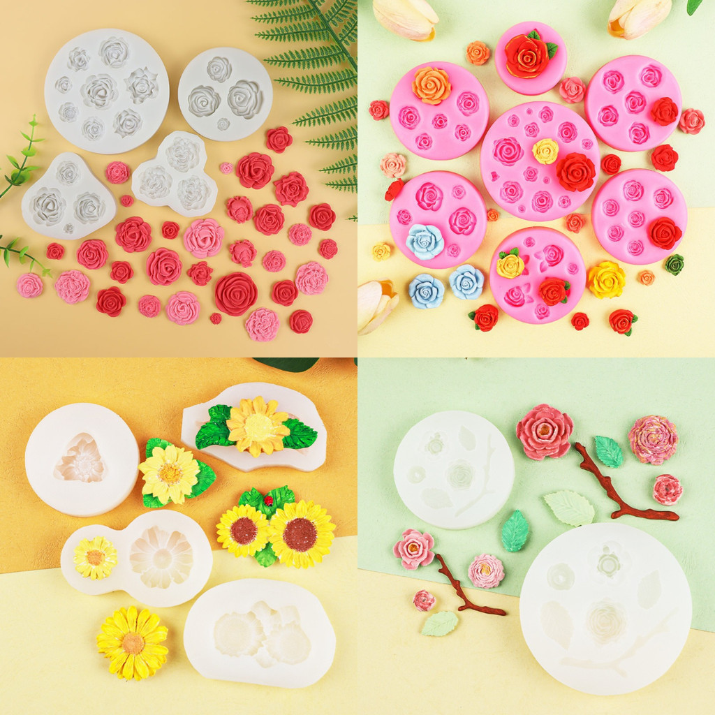 Rose ดอกไม้รูปร่างแม่พิมพ์ซิลิโคนจี้ Clay พลาสเตอร์แม่พิมพ์ DIY เค้กตกแต่งครัวเบเกอรี่เครื่องมือ Home Handmade Mould