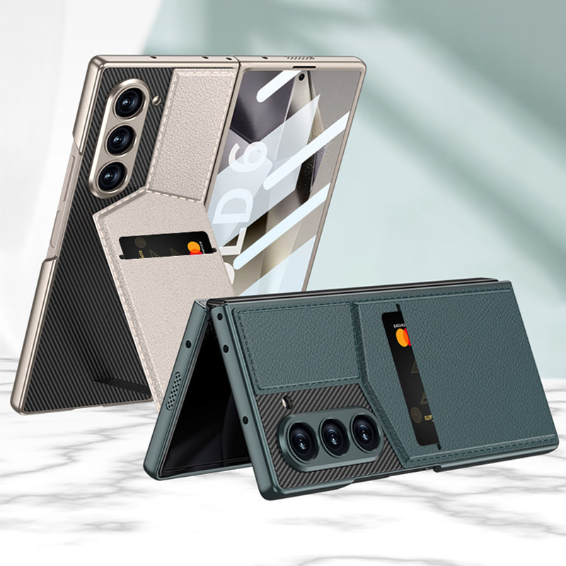 Creative Card Holder Case สําหรับ Samsung Galaxy Z Fold6 Case Fold6 cover ฟิล์มนิรภัยชิ้นเดียว
