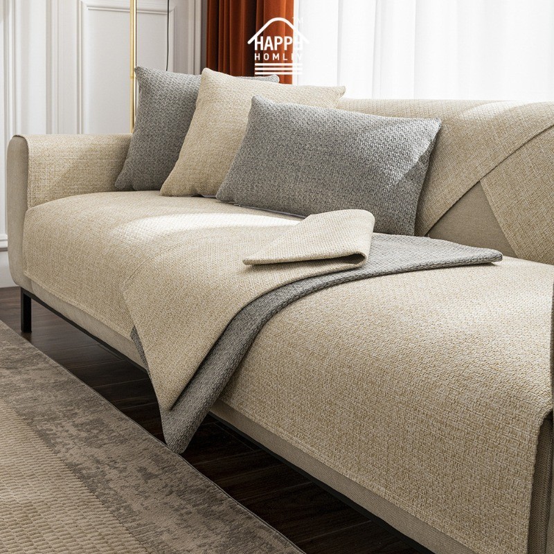 Happy HOMLIV Breathable ผ ้ าลินินโซฟาเบาะ Anti-slip โซฟาผ ้ าคลุมเตียง Anti-pet โซฟาป ้ องกันผ ้ าเช ็ ดตัว
