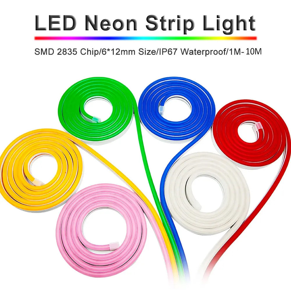 12v Neon LED Strip 1-5M IP67 กันน้ําซิลิคอนหลอดบาร์โคมไฟนุ่มยืดหยุ่น DIY Light Sign เชือก 3000K ริบบิ้น