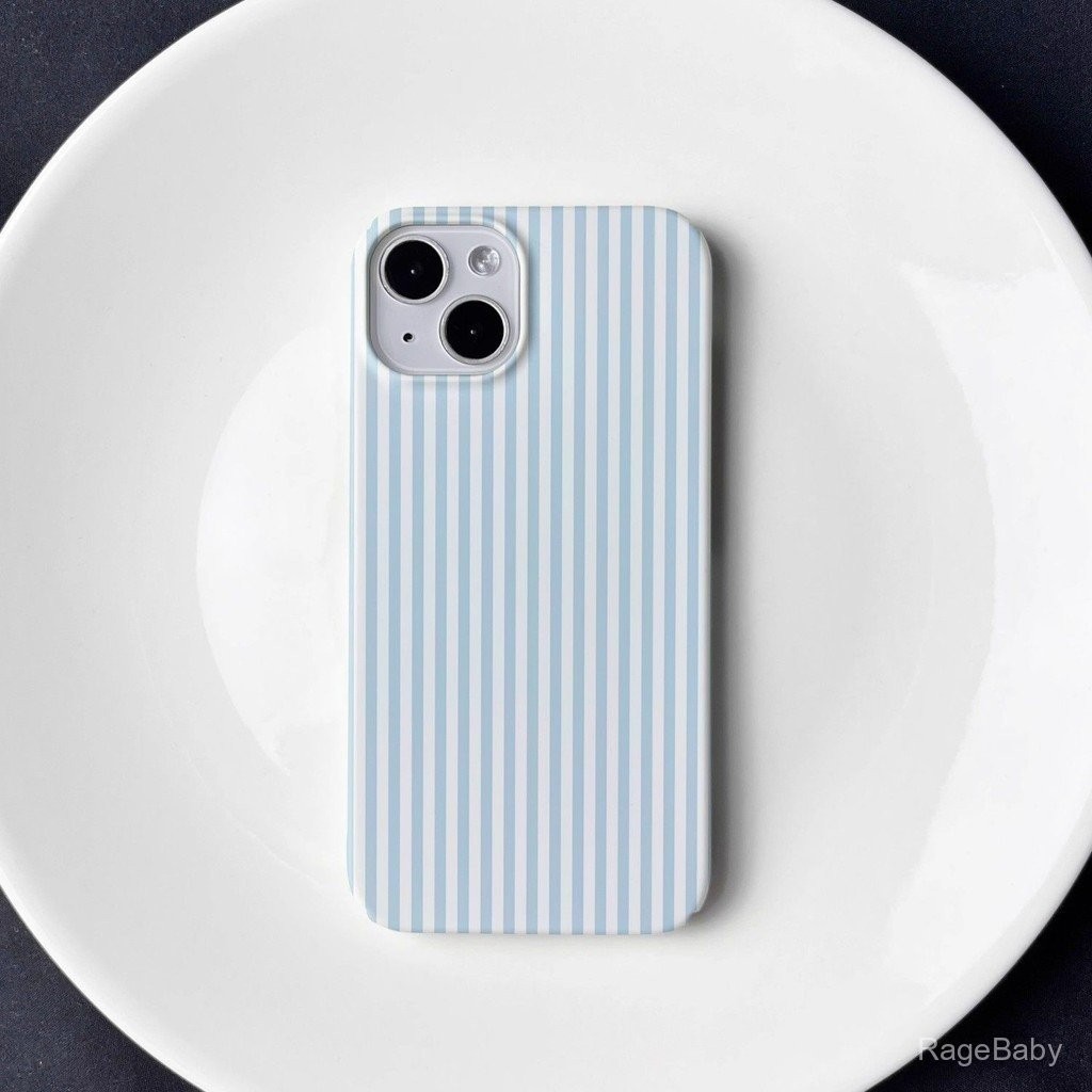 เคสโทรศัพท์มือถือเคสโทรศัพท์มือถือลายทางสีฟ้าและสีขาวสไตล์เกาหลีที่เรียบง่ายและมีเอกลักษณ์เฉพาะสำหรับ iPhone 15 14 PRO MAX 13 12 PRO MAX 7 plus XS MAX เคสซิลิโคน8 PLUS XR 11 Pro 12 14 PLUS กันกระแทกกันฝุ่นกันกระแทก3dqm