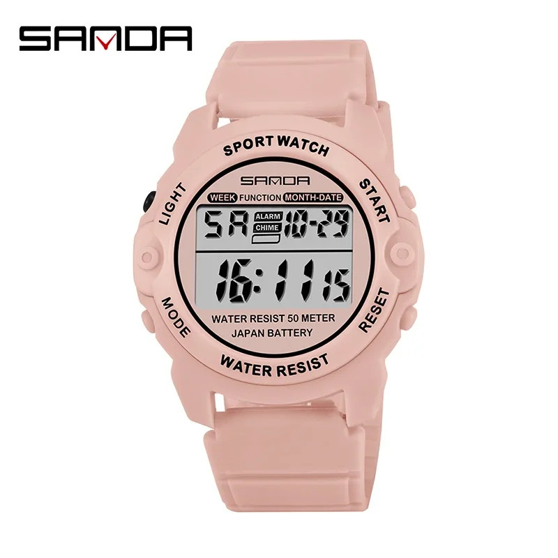 Sanda 6008 Feminino กีฬาผู้หญิงนาฬิกาแฟชั่น Casual กันน้ํา LED นาฬิกาดิจิตอลนาฬิกาข้อมือหญิงสําหรับผ