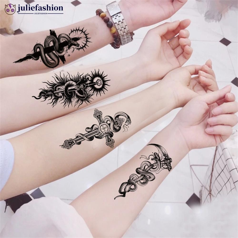 JULIEFASHION ขนาดเล็กสดสีดําสติกเกอร์รอยสักกันน้ําติดทนนานสติกเกอร์รอยสัก Body Art Tattoo สําหรับผู้หญิงผู้ชาย E6V8