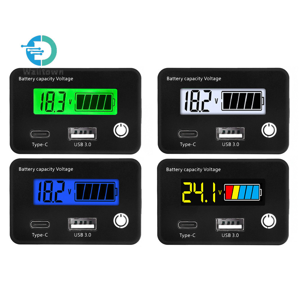 6140 DC8-30V จอแสดงผล LCD เครื่องตรวจจับระดับแบตเตอรี่ตัวบ่งชี้ความจุแบตเตอรี่ USB3.0 + Tpye-C เอาต์พุต 6 โหมดการตั้งค่า