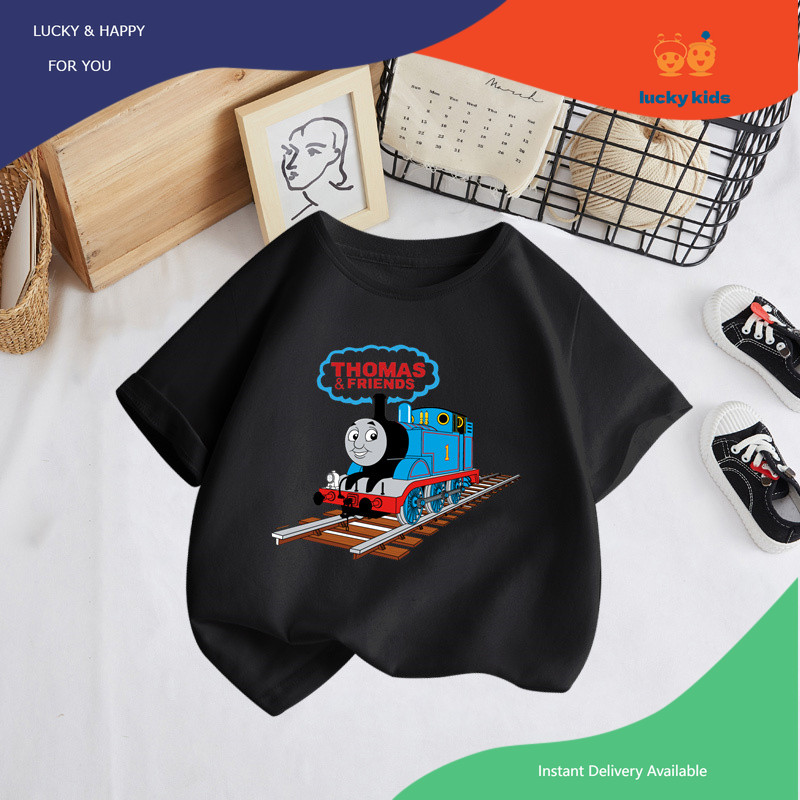 เสื้อยืดเด็ก thomas-3รถไฟขนาดเล็ก ผ้าฝ้าย100% ระบายอากาศได้สบายและยืดหยุ่นไม่ง่ายที่จะเปลี่ยนรูปไม่จางหาย LUCKY KIDS