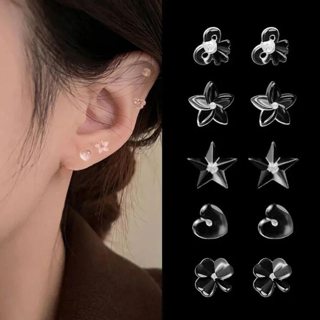 ต้มหูก้านพลาสติกแบบใส (แถมแป้น) ใส่กันรูหูตัน ต่างหูพลาสติก #M-0028