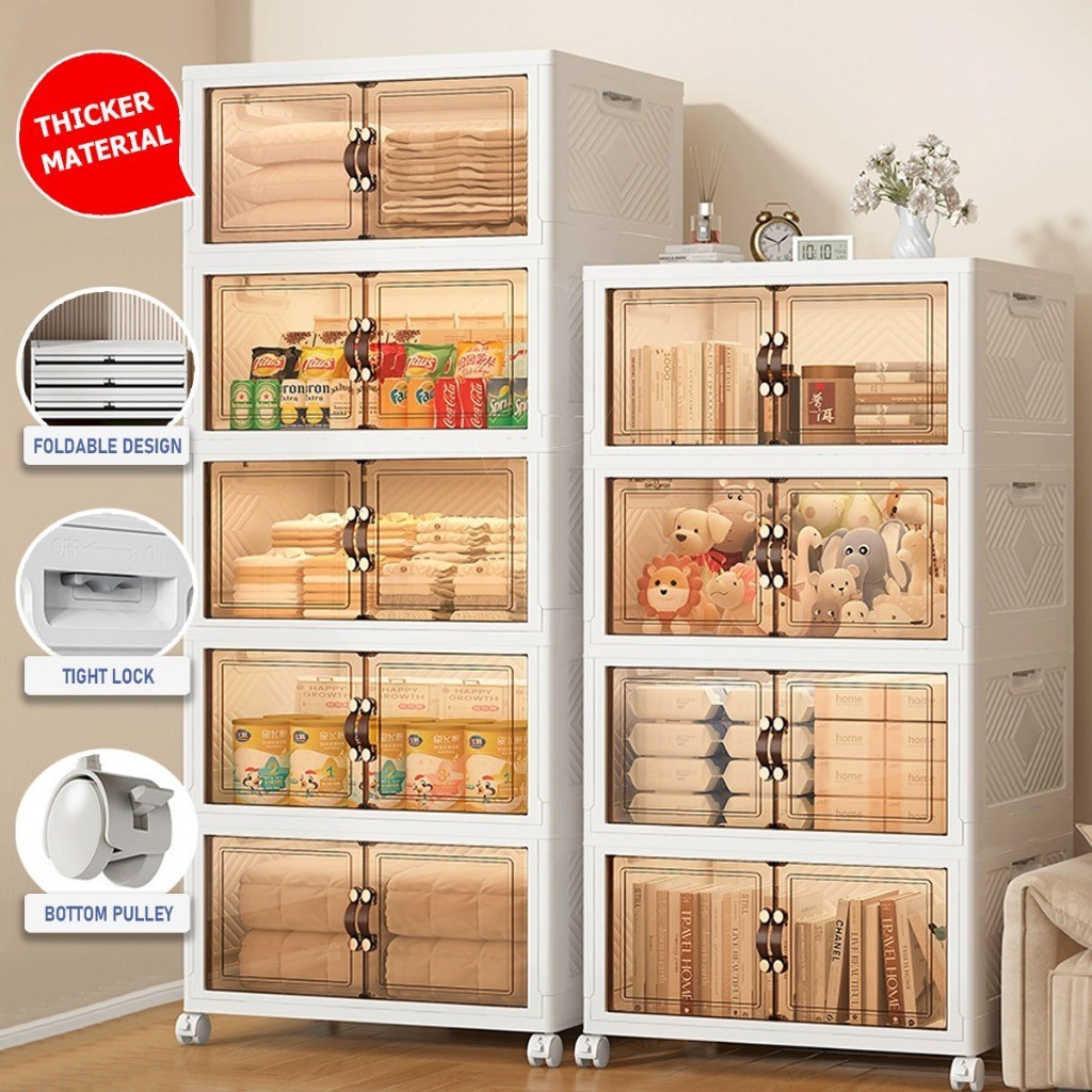 p5j1z6ovc4 ตู้เก็บของข้างเตียง SimHome 1/3/5 Layers Foldable Storage Cabinet with Wheels 2 Doors Sto