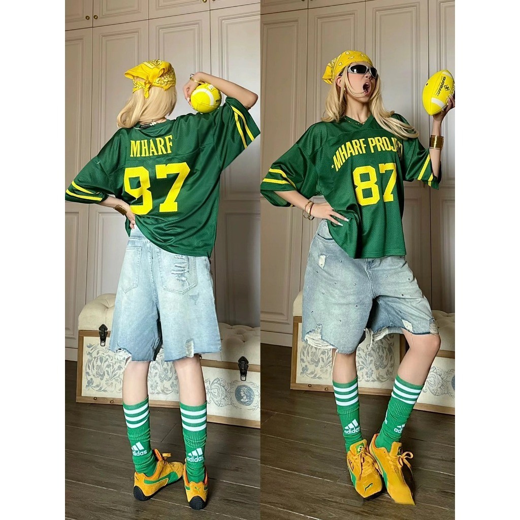 เลขที่.87 กีฬาสไตล์หลวม โวลต์ คอเสื้อยืดสําหรับผู้ชายและผู้หญิง - เลขที่.8 ขนาดใหญ่เสื้อฟุตบอลเสื้อหลวมสําหรับสาว สตรีทแวร์ ฮอตเทรนด์ 2024