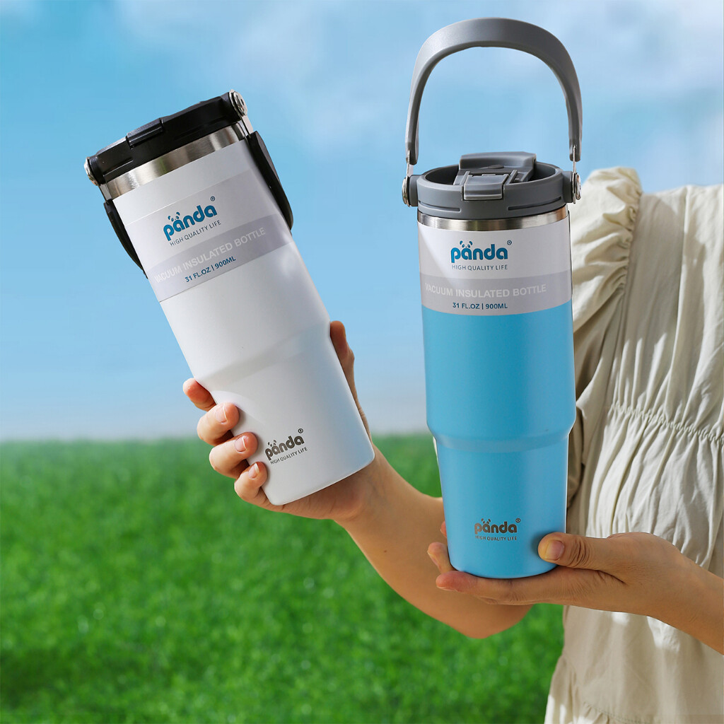 PANDA แก้วเก็บความเย็น แก้วมีหูหิ้ว 900ML แก้วสแตนเลส แก้วน้ำเก็บความเย็น