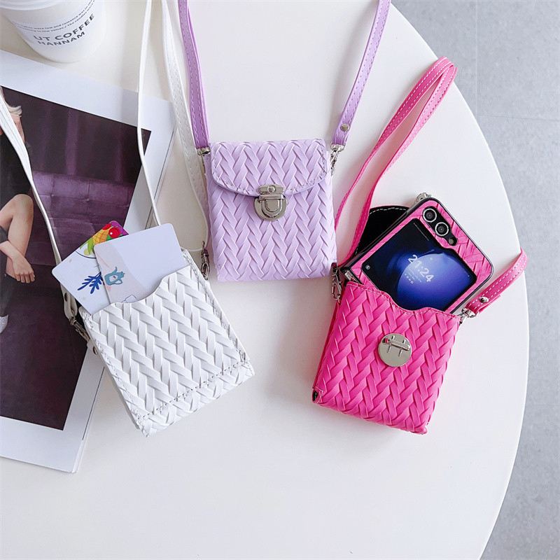 Samsung Galaxy Z Flip 6/5/4/3 ซองหนังสานพร้อมกระเป๋าเก็บสําหรับ Samsung Z Flip 6 Flip 5 เคสโทรศัพท์กันกระแทก