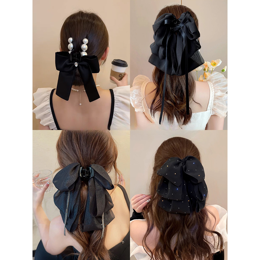 ลําแสงโบว์กิ๊บหญิงฝรั่งเศสที่เรียบง่ายประณีตคลิปผมหางม้า