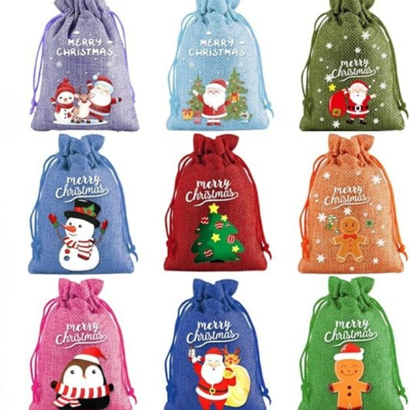 1pc คริสต์มาสผ้าลินินผ้าฝ้ายของขวัญถุงขนม Santa Claus Snowman Elk รูปแบบบรรจุของขวัญ BagMerry ตกแต่งคริสต์มาสบรรจุถุงของขวัญ