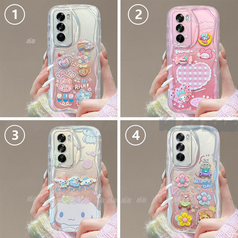 เคส OPPO Reno 12 5G เคส OPPO Reno 12 Pro 5G เคสกันกระแทกใสพร้อมกล้องป้องกันเลนส์ฝาครอบโปร่งใสเยลลี่พร้อมเชือกเส้นเล็กสายโทรศัพท์ DIY ครีมขอบสามมิติตุ๊กตาป้องกันการตกหล่น P