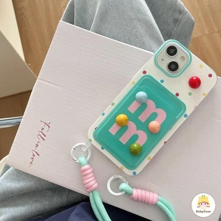 กระเป๋าสตางค์แบบมีสายคล้องรูปถั่วช็อคโกแลตสีลูกกวาด เคส IPhone 16 11 13 12 15 14 Pro Max 14 7 15 8 Plus XR X XS Max SE