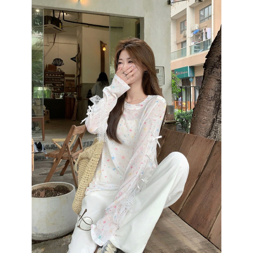 GUGU.L~เสื้อแขนยาว ป้องกันแสงแดด โบว์ ดาว การพิมพ์ สไตล์น่ารัก