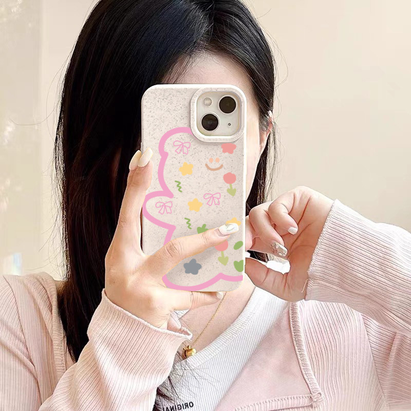 กรณีโทรศัพท์ อะนิเมะ ป้องกันการชนกัน iPhone 7 8 Plus 15PRO XR XS X 11 13 12 14 Pro Max หมีสีชมพู