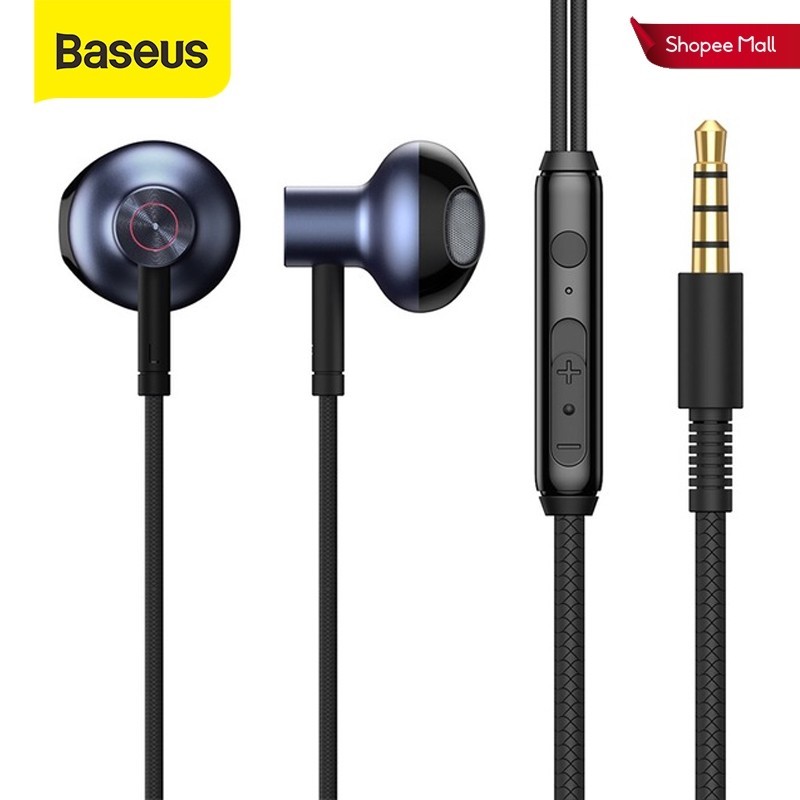 Baseus 6D H19 หูฟังสเตอริโอเบสแบบมีสายหูฟังชนิดใส่ในหูชุดหูฟัง 3.5 มม.พร้อมไมโครโฟนสําหรับโทรศัพท์ Xiaomi