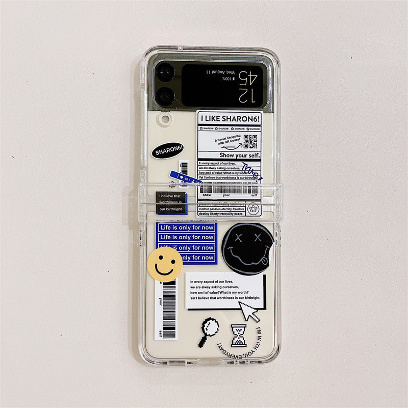 แท็กรอยยิ้มสีเหลือง Samsung Case กรณีโทรศัพท์โปร่งใส เปลือกแข็งแบบถอดได้ สำหรับ Samsung Z Flip 3/4/5
